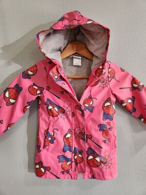 Marvel Kids Pink Spider-Man Hooded Rain Jacket Girls 4T Spotted Zebra